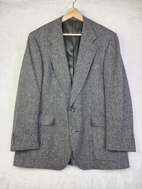 Vintage Hart Schaffner Marx for Foley's Gray Herringbone Wool Blazer Sport Coat